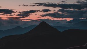 Preview wallpaper mountain, peak, road, dusk
