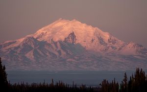 Preview wallpaper mountain, peak, road, forest, twilight