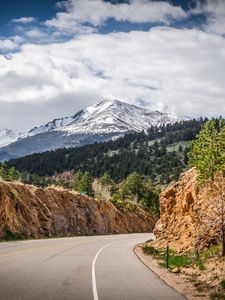 Preview wallpaper mountain, peak, road, turn, landscape, nature