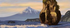 Preview wallpaper mountain, peak, rock, sea, foam, art