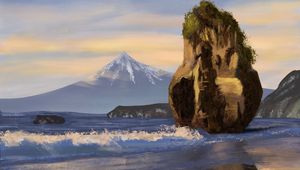 Preview wallpaper mountain, peak, rock, sea, foam, art