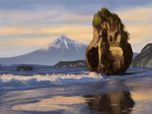 Preview wallpaper mountain, peak, rock, sea, foam, art