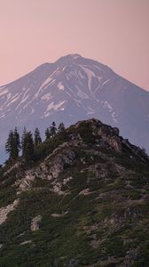 Preview wallpaper mountain, peak, rock, trees, clouds