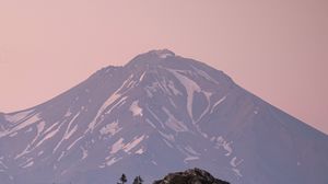 Preview wallpaper mountain, peak, rock, trees, clouds