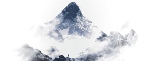 Preview wallpaper mountain, peak, silhouette, snow, clouds, white