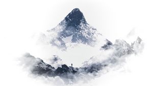 Preview wallpaper mountain, peak, silhouette, snow, clouds, white