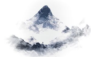 Preview wallpaper mountain, peak, silhouette, snow, clouds, white