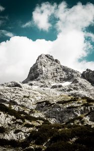 Preview wallpaper mountain, peak, sky, clouds, stones