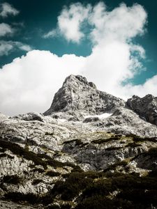 Preview wallpaper mountain, peak, sky, clouds, stones