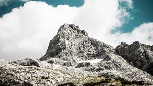 Preview wallpaper mountain, peak, sky, clouds, stones