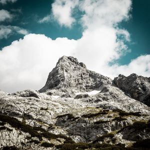 Preview wallpaper mountain, peak, sky, clouds, stones