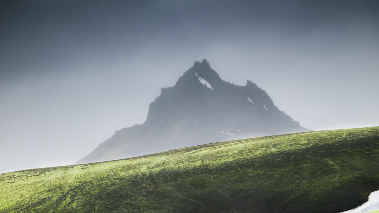 Wallpaper mountain, peak, slope, fog