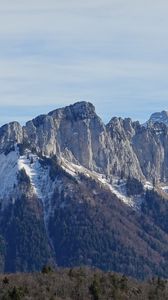 Preview wallpaper mountain, peak, slope, snow, forest, landscape