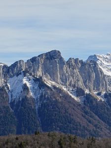Preview wallpaper mountain, peak, slope, snow, forest, landscape