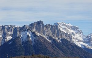 Preview wallpaper mountain, peak, slope, snow, forest, landscape