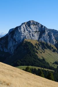 Preview wallpaper mountain, peak, slopes, trees, nature, alps