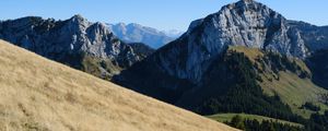 Preview wallpaper mountain, peak, slopes, trees, nature, alps