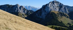 Preview wallpaper mountain, peak, slopes, trees, nature, alps