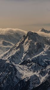 Preview wallpaper mountain, peak, snow, snowy, twilight, france