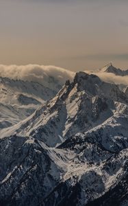 Preview wallpaper mountain, peak, snow, snowy, twilight, france