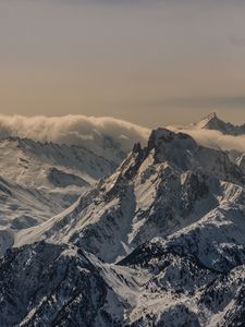 Preview wallpaper mountain, peak, snow, snowy, twilight, france