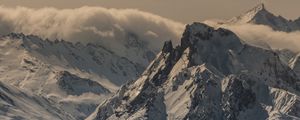 Preview wallpaper mountain, peak, snow, snowy, twilight, france