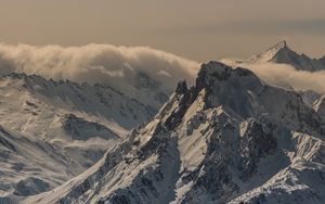 Preview wallpaper mountain, peak, snow, snowy, twilight, france