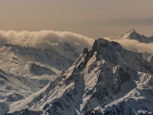 Preview wallpaper mountain, peak, snow, snowy, twilight, france