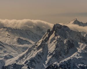 Preview wallpaper mountain, peak, snow, snowy, twilight, france