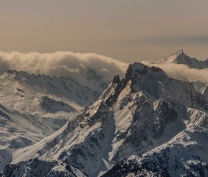 Preview wallpaper mountain, peak, snow, snowy, twilight, france