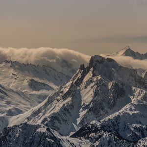 Preview wallpaper mountain, peak, snow, snowy, twilight, france