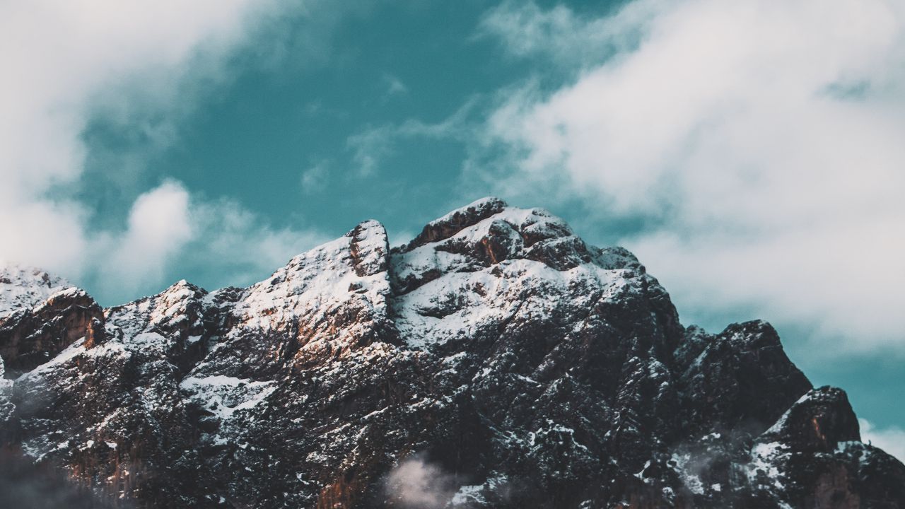 Wallpaper mountain, peak, snow, clouds, sky, italy