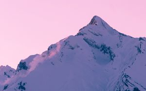 Preview wallpaper mountain, peak, snow, winter, sunset, sky, pink