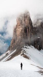 Preview wallpaper mountain, peak, snow, silhouette, human