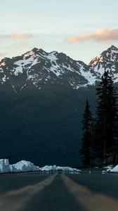 Preview wallpaper mountain, peak, snow, road, landscape