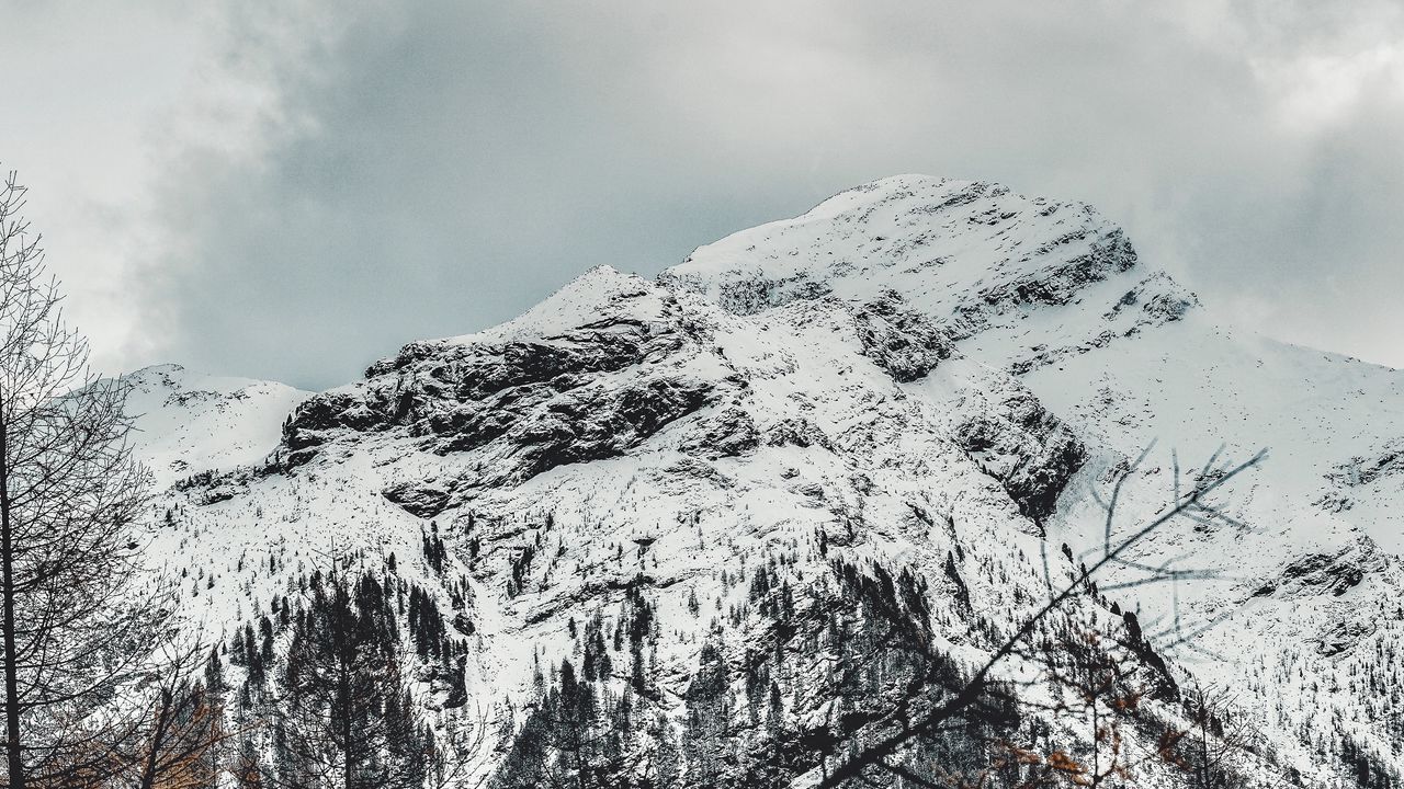 Wallpaper mountain, peak, snow, clouds, landscape