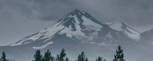 Preview wallpaper mountain, peak, snow, snowy, spruce, grass