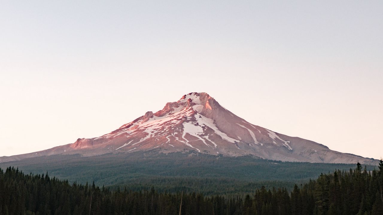 Wallpaper mountain, peak, snow, snowy, trees