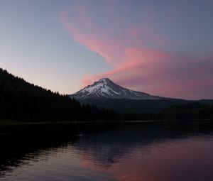 Preview wallpaper mountain, peak, snow, lake, snowy