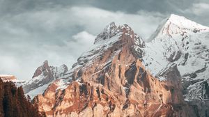 Preview wallpaper mountain, peak, snow, trees, nature