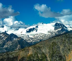 Preview wallpaper mountain, peak, snow, clouds, slope