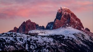 Preview wallpaper mountain, peak, snow, dusk
