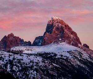 Preview wallpaper mountain, peak, snow, dusk