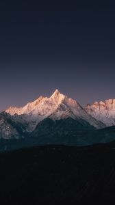 Preview wallpaper mountain, peak, snow, dusk, night, landscape