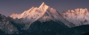 Preview wallpaper mountain, peak, snow, dusk, night, landscape