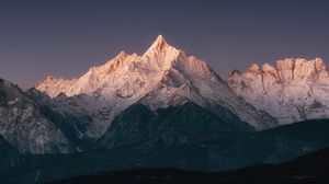 Preview wallpaper mountain, peak, snow, dusk, night, landscape