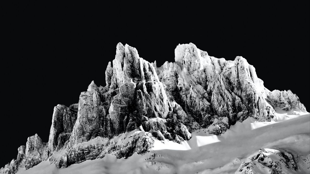 Wallpaper mountain, peak, snow, bw