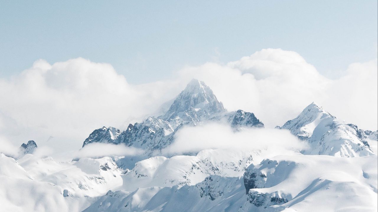 Wallpaper mountain, peak, snow, clouds, landscape, white