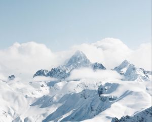 Preview wallpaper mountain, peak, snow, clouds, landscape, white