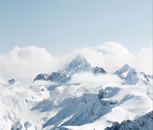 Preview wallpaper mountain, peak, snow, clouds, landscape, white